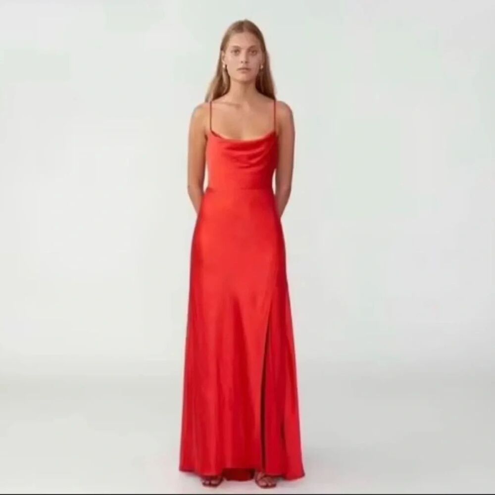 Fame and Partners size 10 orange red low back maxi dress formal homecoming